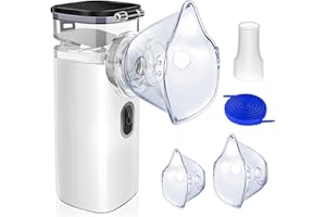 MROOYI Aerosol Portatile per Adulti e Bambini, Nebulizzatore Aereosol Silenzioso e veloce per Casa e Viaggio, Mesh Areosol Ultrasuoni Alimentato a Batteria AA e 5V1A Cavo USB (Nero)