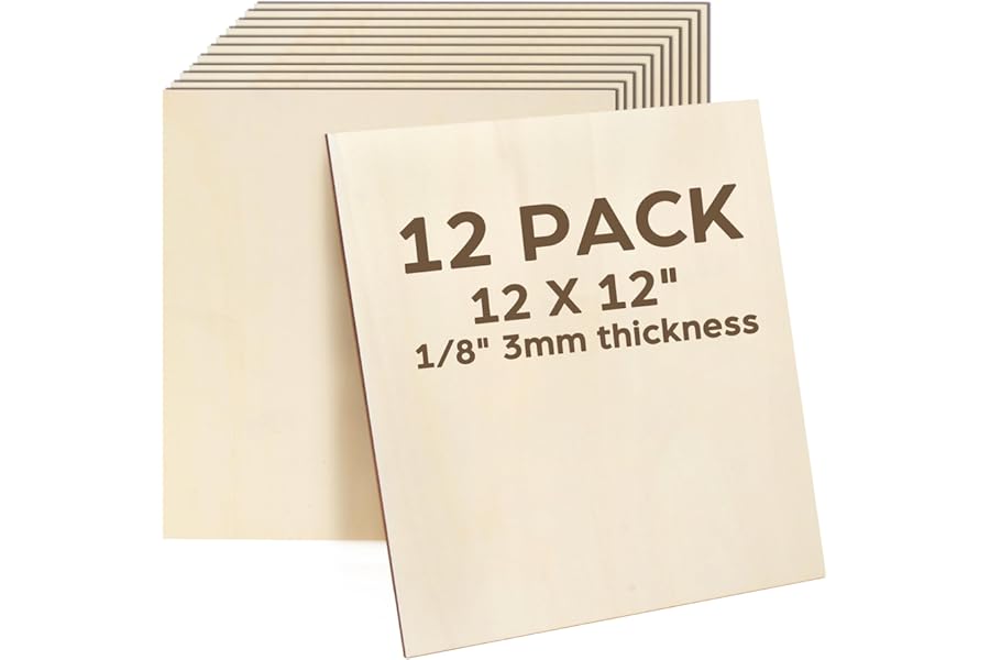 LotFancy 12Pcs Plywood Sheets 3 mm, 30 x 30 cm Basswood Sheets, Unfinished Wood Board for Laser Processing, DIY Crafts, Painting, Wooden Kit, Model Making