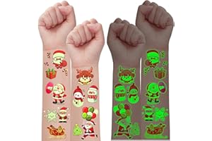 TENUEVO Weihnachten Tattoos Kinder, 10 Blatt Leuchtende Weihnachten Tattoo Kinder, Weihnachten Temporäre Kindertattoo für Weihnachtsdeko Weihnachtsstrumpffüller Weihnachtsgeschenke Kinder Nikolaus Geschenke