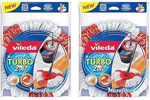 Vileda 157575 Easy Wring and Clean, Turbo 2 en 1, Mopa Microfibra cabeza, Rojo, Pack de 2, 16.5 x 30 x 22 cm