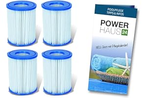 Bestway 58094 Filter Cartridge Large II, 2 x Double Pack (4 Cartridges) with Powerhaus24 Care Guide - Also Suitable for Intex®