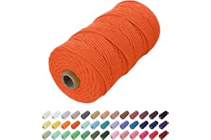Uiopa Corde Macramé 2mm x 200m, Fil Macramé Coton Corde Coton Naturelle, Ficelle Cordon Macramé Cordelette 2mm pour Tenture Murale, Porte Plante Mural, Rideau, Décoration Bohème (Orange)