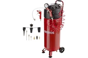 Arebos Compresseur d'air | avec kit d'accessoires 13 pièces | mobil | Sans huile | Arrêt automatique | Capacité : 50 litres