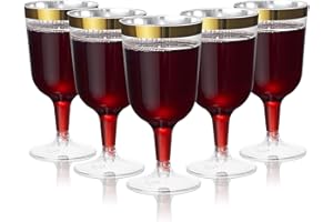 MATANA 24 Elegantes Copas de Vino de Plástico Duro Transparente con Borde Dorado (170ml) - Resistentes y Reutilizables - Cumpleaños, Bodas, Navidad, Barbacoas, Fiestas