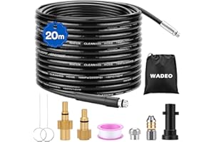 20M Kit de Manguera para Limpiar Tuberías, WADEO Manguera de limpieza de alta presión 200bar 60°C, Juego premium de limpiatubos para Kärcher K-Series (K1-K7), Lavor y Bosch, con adaptador y boquillas