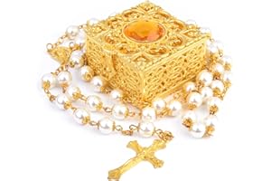FLAFARY Rosary Beads, Rosary Beads Catholic for Men and Women Pack in Holy Cup Metal Gift Box, First Communion Rosary for Girls and boys, Rosary Necklace as Gifts for Mother, Grandmother, Elders.