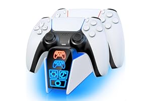 Fenolical Ladestation für DualSense PS5 & Edge Controller, Touch-Ladestation, Zeitgesteuerte, Multifunktionale Playstation5-Gaming-Ladestation mit frei Steuerbarer Beleuchtung für Playstation Spiele
