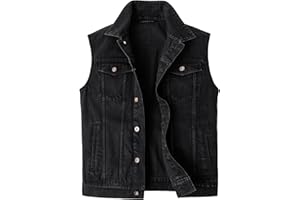 Harbrosrce Men's Denim Vest Gilet Casual Vintage Biker Sleeveless Jacket Cowboy Jeans Waistcoat Pockets Outwear