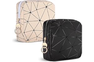 PLAYEXEN 2 Piezas Neceser Maquillaje Pequeño Mini Estuches de Maquillaje para Niñas Mujeres de PU Organizadora Maquillajes Cosméticos Mini Neceser de Viajes Compras Tarjetas 11,5 * 11,5 * 3cm(Negro&Beige)