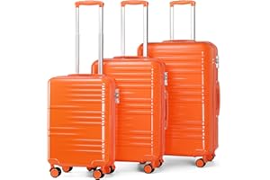 British Traveller 3Pcs Suitcase Set Carry On Hand Cabin Luggage Medium Size Hard Shell Checked in Suitcase with 4 Spinner Wheels TSA Lock 20" 24" 28" Travel Trolley Case(3 Pcs Set, Orange)