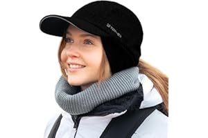 TOP-EX M/L/XL Casquette de baseball imperméable pour femme Hiver avec cache-oreilles Queue de cheval Bonnet chaud avec doublure en polaire Femme Course Bonnet d'hiver réfléchissant