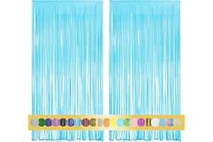 MONTEGONI 2 Piezas de Cortina metálica con Flecos Azules Macron de 1x2,5 m, decoración de lámina Brillante para Nochevieja, cumpleaños, Baby Shower, Fiesta de Boda | Flecos para decoración