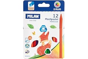 MILAN Caja 12 Plastipastel triangulares (contiene 2 colores fluo)
