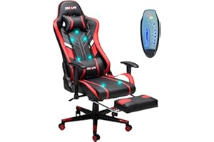 Douxlife Massage Gaming Stuhl, Bürostuhl, Gaming Sessel PC Stuhl, 7 Punkt Massagefunktion Verstellbare Sitzhöhe, 175° Max Rückenlehne Ergonomischer mit Fußstütze, Computerstuhl Drehsessel