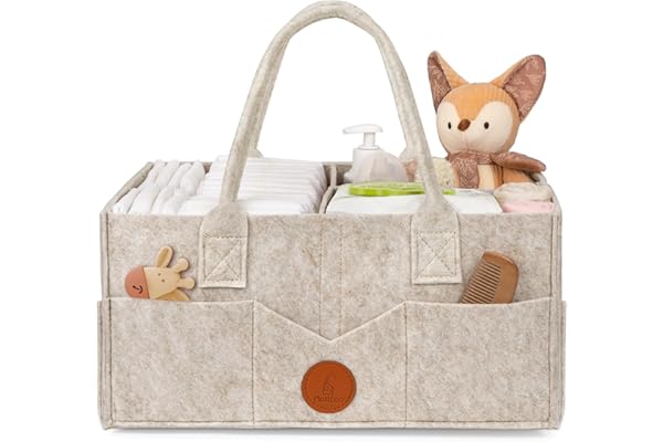 Maliton Panier Rangement Bébé Portable en Feutre avec Poignée Compartiments Détachables, Pour la table à langer ou la chambre du bébé, Pour les couches, lingettes et inserts, Marron