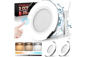 YindaLux 3x Focos LED Interior Techo 12V, Control táctil 3000K 4000K 6000K Regulable Downlight LED Techo Empotrable, 3W 330LM IP44, Agujero 58-62mm Aluminio Cromo