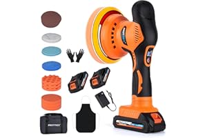 Protmex Cordless Car Buffer Polisher, 6IN Car Buffers And Polishers Kit, 6 Variable Speed Car Polishing Kit, 2*21V 2.0Ah Batteries Cordless Polisher For Car Detailing/Polishing/Waxing/Scratch Removing