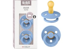 BIBS Colour Smoczek, 2 szt., Bez BPA, Symetryczny kształt gumowej główki. Lateks z kauczuku naturalnego, Wyprodukowano w Danii, Rozmiar 2 (6-18 miesięcy), Sky Blue
