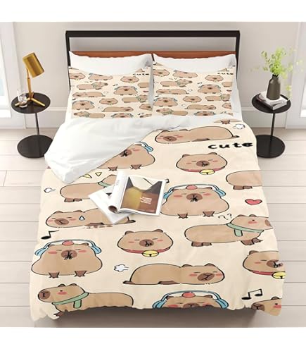 SMchwbc Capybara Beddengoed 135 x 200 cm, voor kinderen, Capybara- liefhebbers, dekbedovertrek voor meisjes en jongens, zachte microvezel, schattige Capybara, beddengoedset met ritssluiting
