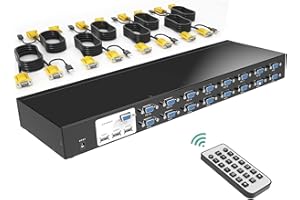 MT-VIKI VGA KVM Switch 16 Port USB VGA KVM Umschalter 16 Port für 1HE Rackmount inklusive 16* KVM-Kabel IR-Fernbedienung 2* Rackmount