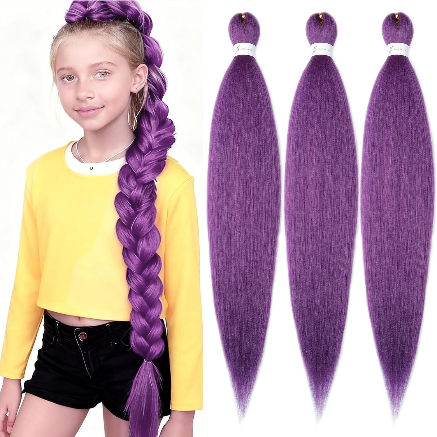 YDDM Capelli Per Treccine Africane Morado Extension Treccine Texture Yaki Easy Install per Principianti 26 Pollici 3 Pezzi Capelli Leggeri e Naturali per Box Braids, Twist e Crochet