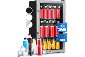 Klarstein Mini Kühlschrank mit Glastür, Mini-Kühlschrank für Zimmer, Getränkekühlschrank Klein mit Verstellbaren Ablagen, Kleiner Kühlschrank 98 Liter, Indoor/Outdoor Kühlschrank Leise