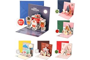 WDJLNZB Kartka bożonarodzeniowa, pop-up kartka bożonarodzeniowa, kartka Wesołych Świąt z kopertą, kartka Świętego Mikołaja, 3D Pop-Up pocztówki z kartką, 6 kart + 6 kopert + 6 naklejek