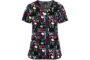HKUOPW Cute Scrubs Uniforms for Women Uniform Ideal for Nurse Dog Cat Printed Medical Healthcare and Beauty Tunics Tops Animal Uniform Doctor Shirts, L