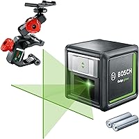 Bosch Kreuzlinienlaser Quigo Green mit Multihalterung (grüne Laserdiode, Arbeitsbereich: 12 Meter, 2x Batterien, im…