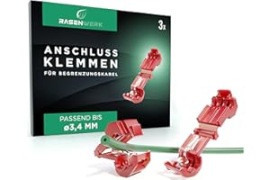 RASENWERK® - Abrazaderas de conexión para estación de carga de cable delimitador de cortacéspedes robóticos - Conector de rama en T - Compatible para Gardena, Husqvarna, Worx, Bosch - rojo - 3 piezas