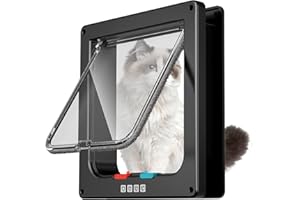 FAREVER Medium Cat Door Interior Door Pet Door for Cat Exterior Door 4 Modes Locking Suitable for Window and Wall (Black)