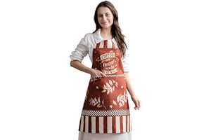 MAISON D' HERMINE Maison d'Hermine 100% Cotton 1-Piece Kitchen Apron with Adjustable Neck and Middle Pocket, Long Ties for Women/Men, Spring/Summer