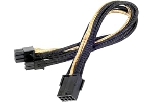 SILVERSTONE TECHNOLOGY SilverStone SST-PP07-PCIBG - Cable Extensor enfundado 25cm 8pines a PCI-E 6+2 Pines, Negro Dorado