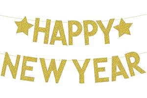 PEJLND Happy New Year Girlande Silvester Deko 2026 Gold - 5M Glitzer Happy New Year Girlande Banner Silvesterdeko Frohes Neues Jahr Girlanden Hängedeko für 2026 Neujahr Deko Silvester Party Dekoration (Gold)