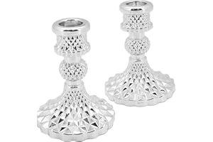 Seahelms Szklane świeczniki, zestaw 2 szt., stożkowe świeczniki, kryształowe świeczniki do jadalni, salonu, na wesele, przyjęcie, srebrne