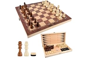 ANNTIM 29x29cm Jeu D'échecs en Bois Pliable, 3 en 1 Echiquier Bois, Jeu D'échec Portable Pliable Echiquier Bois pour Les ActivitéS Familiales, éChecs De Voyage, Jeu D'éChecs