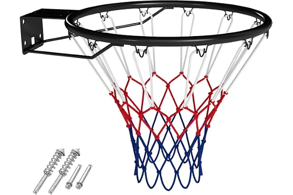 COSTWAY Ø 45 cm basketkorg standard, mini basketkorg för väggmontering väderbeständig, basketring med nät, baskethoop inomhus och utomhus, för barn och vuxna