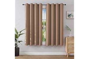Joydeco Cortinas Opacas 2 Piezas, Cortinas Dormitorio con Ojales Anti Luz Cortina Termica Aislantes Frio y Calor para Salon Curtains Blackout (Moca, 2x117x137cm)