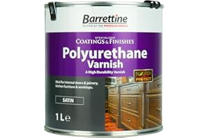 Barrettine Polyurethane Varnish (Satin, 1L) - Highly Durable Polyurethane Wood Varnish with Clear Gloss Finish for Internal Doors & Joinery, Kitchen Furniture & Worktops