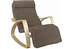 Brigros WeHome - Sedia A Dondolo Swing Amor Con Braccioli In Legno, Rocking Chair, Poltrona A Dondolo Con Poggiapiedi Regolabile, Poltrona Salotto, Poltrona Camera Da Letto (Tessuto, Marrone)