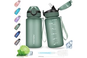 AOHAN Bouteille d'eau avec couvercle à rabat anti-fuite, sans BPA avec paille, passe au lave-vaisselle, carafe d'eau non toxique avec sangle de transport