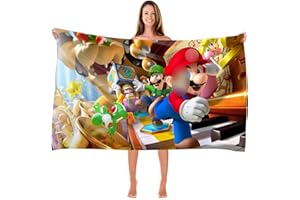 Bonamana Serviette de bain Super Mario Bros 3D Serviette de plage pour enfants Serviette de piscine pour enfants Serviettes de bain ultra douces absorbantes Durabilité de plage adolescentes