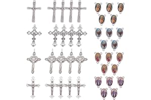 SUNNYCLUE 40PCS Medalla Milagrosa de Cruz Y Centro con Colgantes de Cruz de Crucifijo de Aleación Y Eslabones de Araña Ovalada para Hacer Collar de Cuentas
