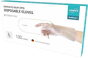 EUROPAPA® 100, 200, 300, 450 Stk Vorteilspack TPE transparenz und blau Einweghandschuhe in Box Einmalhandschuhe latexfrei Gummihandschuhe puderfrei Handschuhe in Gr. S,M,L,XL (Tansparenz-100, L)
