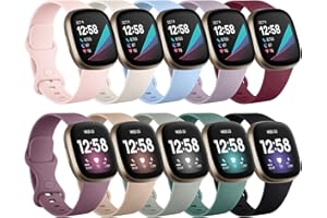 Charlam 10 Pack Bracelets compatibles avec Bracelet Fitbit Versa 4/ Versa 3/ Bracelet Fitbit Sense/Sense 2, Bandes de Sport en Silicone de Remplacement pour Femmes Hommes, Petits Larges