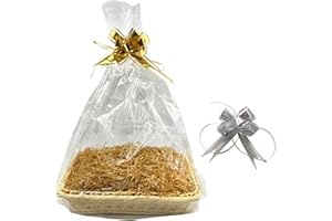 GADNOZEL 30 x 20 CM Gift Basket Kit with 1 x Hamper Basket, 2 x Bows, 2 x Cellophane Bags and 1 x Shredded Paper for Christmas, Birthday, Wedding, Easter Gift