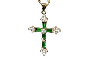 RIZILIA Croce Pendente Con 18" Catena & Trapezoid Cut CZ [5 Colori Disponibili] In Placcato Oro Giallo, Semplice Ed Elegante Moderno