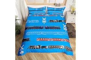 Loussiesd Zug Kinderbettwäsche mädchen 135 x 200 Bettbezug Jungen Retro Dampfmaschine Kleinkind Bettwäsche Set Jugendliche Eisenbahn Track Transport Bettwäsche-Set Rot Blau Schwarz Dekor Zimmer 2St