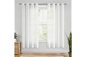 ‎FMFUNCTEX FMFUNCTEX Weiß Vorhänge Leinenoptik mit Ösen Leinen Gardinen Halbtransparent Landhausstil Wohnzimmer Modern für Schlafzimmer Kinderzimmer Balkontür 2er Set, 175 x 127 cm (H x B)