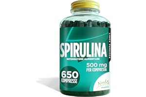 NOEBIS PHARMA Spirulina 500 mg - 650 Compresse - Fornitura di Lunga Durata - Fonte di Vitamina A Beta Carotene, Proteine con 9 Aminoacidi Essenziali, Sali Minerali e Antiossidanti tra cui Ficocianina
